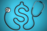 An illustration of a doctor's sthethoscope stretching into a dollar sign shape.